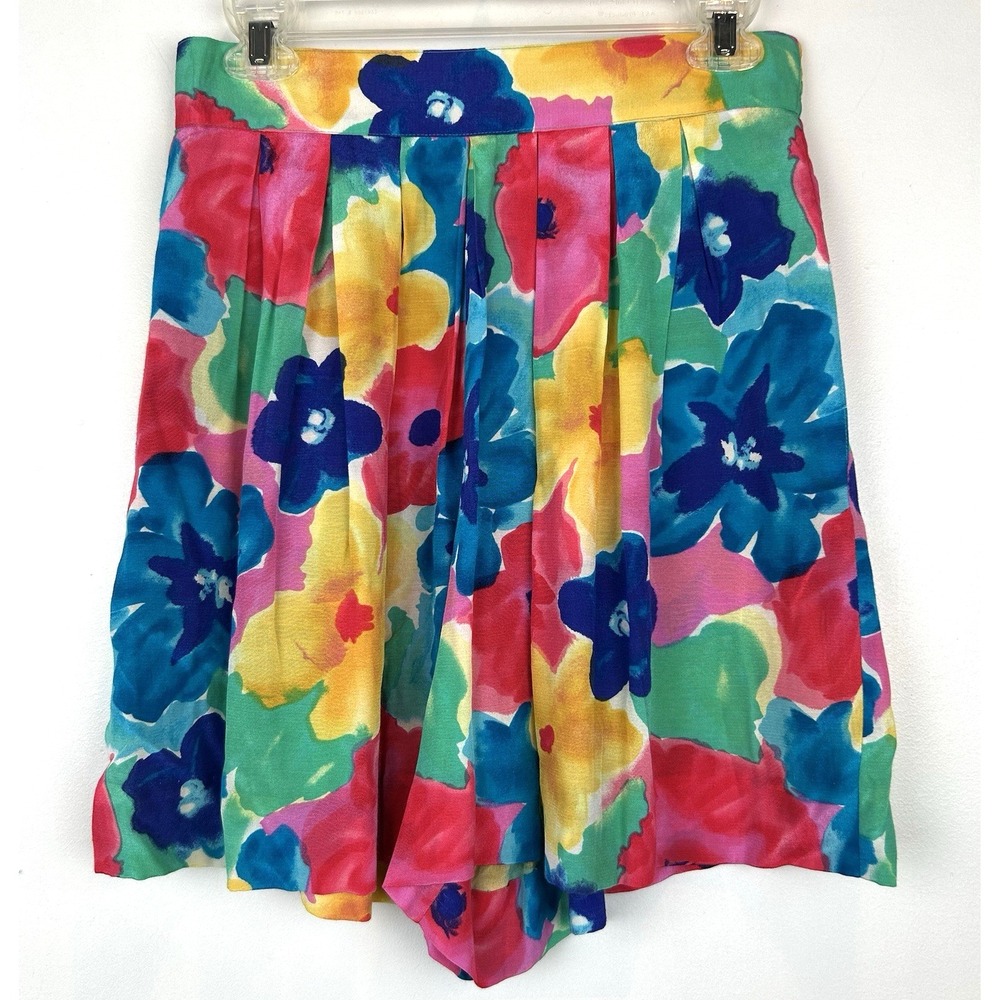 Vintage Shorts Womens Medium Floral 80s 90s High Waist Pleated Maximalist